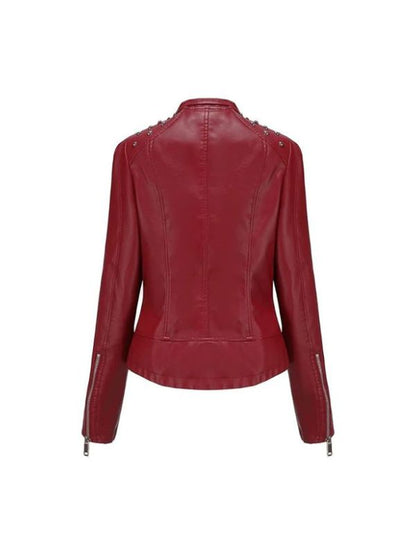 Women's Motorcycle Slim Open Front Lapel Leather Blazer