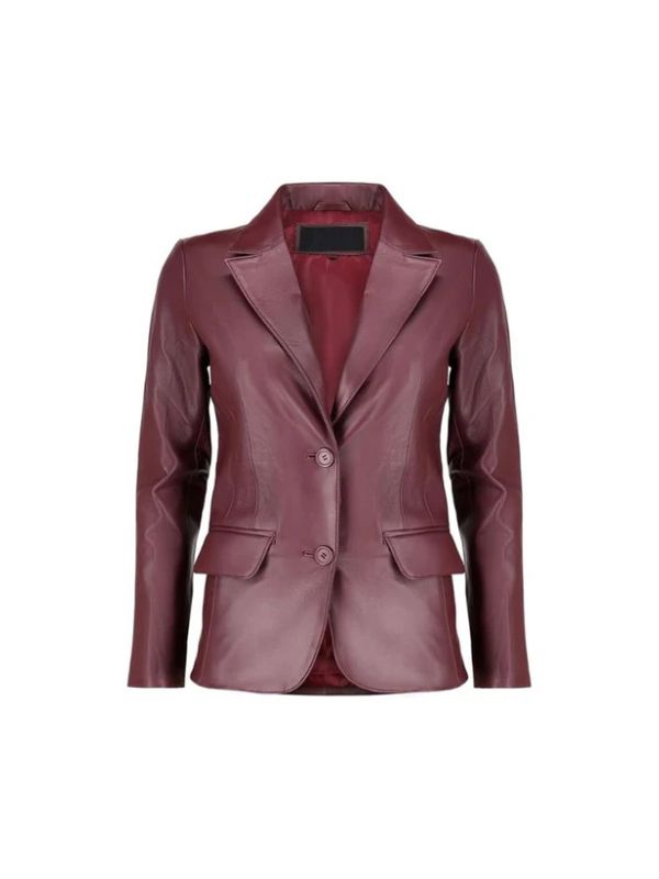 Women's Maroon Blazer Leather Jacket