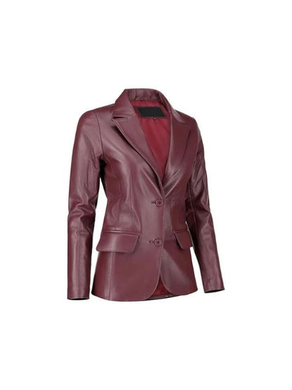 Women's Maroon Blazer Leather Jacket