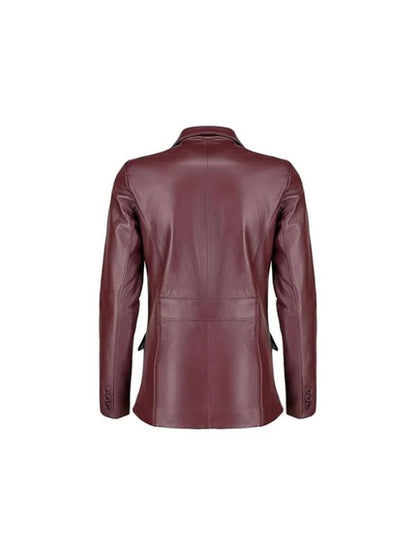 Women's Maroon Blazer Leather Jacket