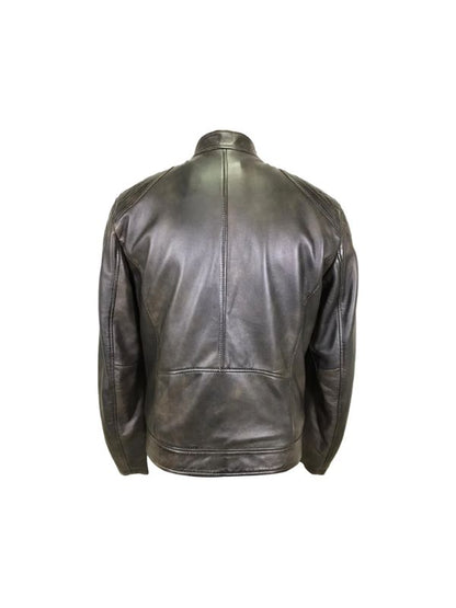 Men's Black Biker Style Retro Quilted Shoulder Leather Jacket