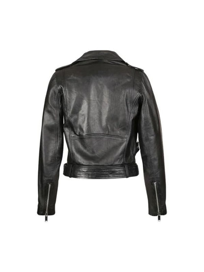 Women's Genuine Lambskin Belted Moto Black Biker Leather Jacket