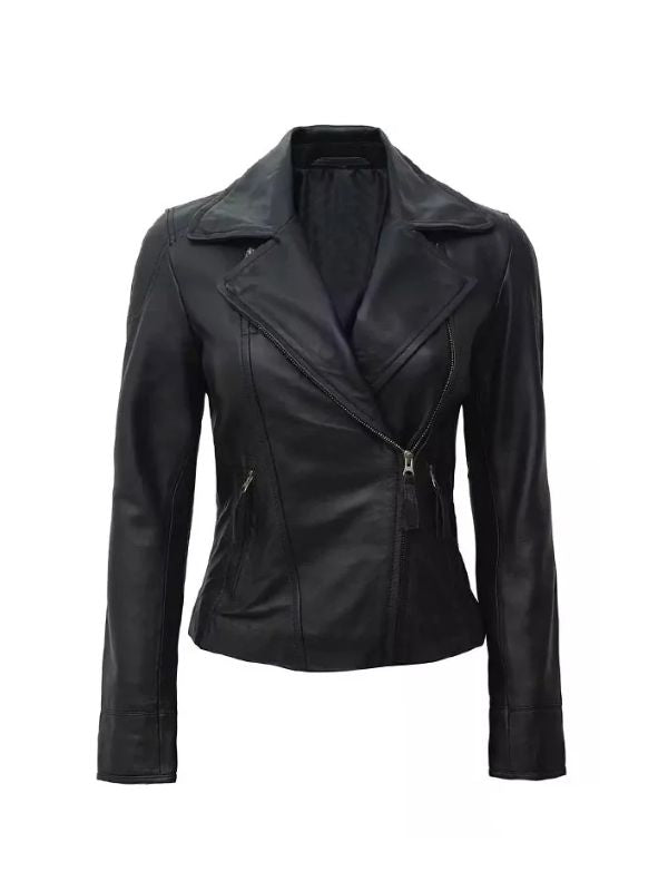 Women's Asymmetrical Slim Fit Moto Black Biker Jacket