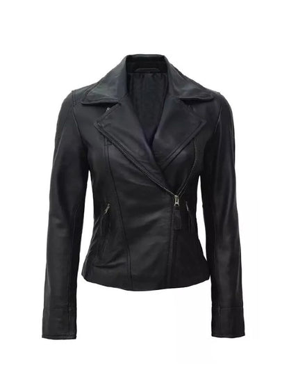 Women's Asymmetrical Slim Fit Moto Black Biker Jacket