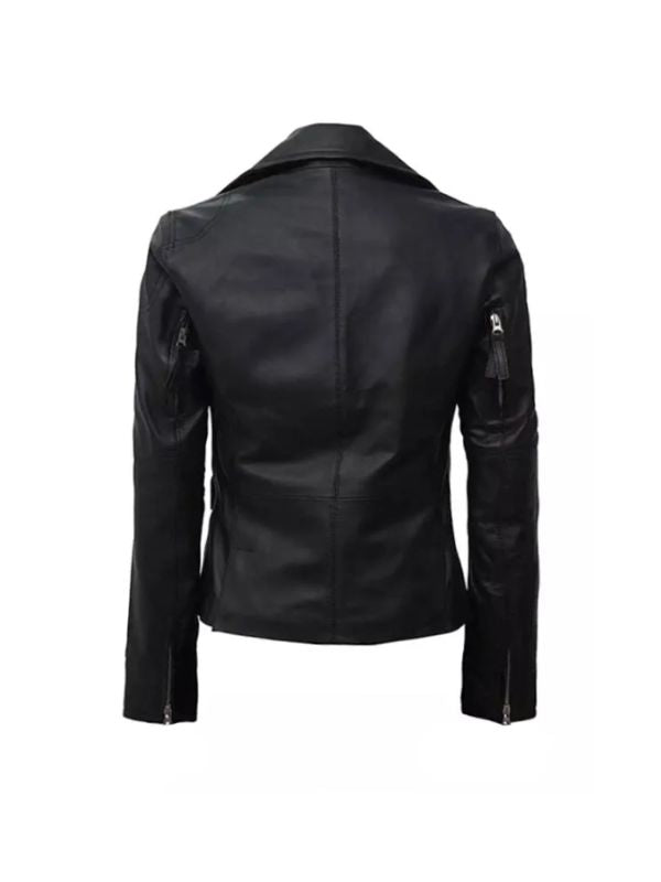 Women's Asymmetrical Slim Fit Moto Black Biker Jacket