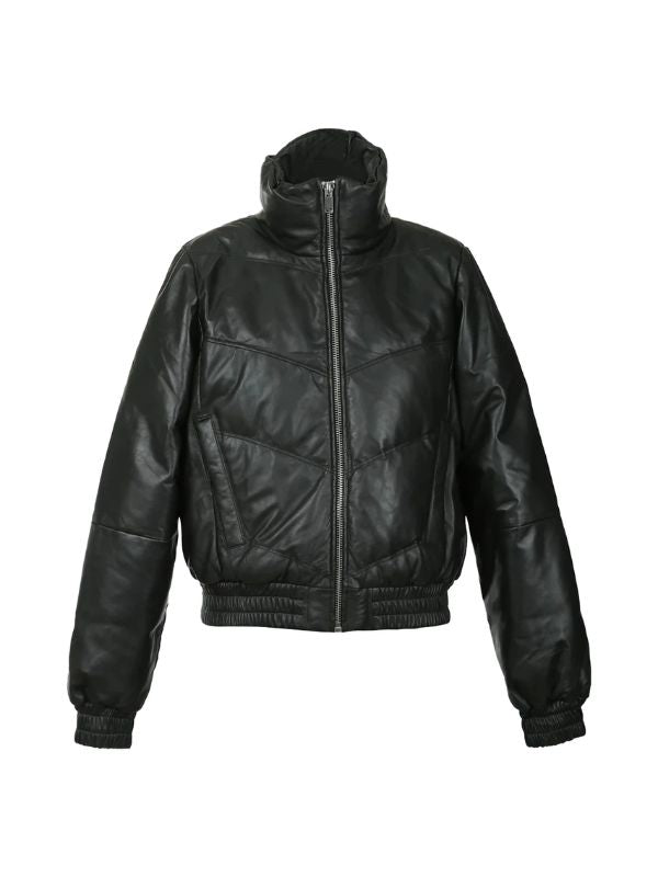 Women's Real Puffer Lambskin Moto Bomber Leather Jacket