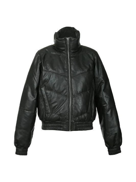 Women's Real Puffer Lambskin Moto Bomber Leather Jacket