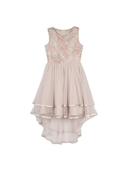 Big Girls Beige Sleeveless Fit Wedding Party Dress