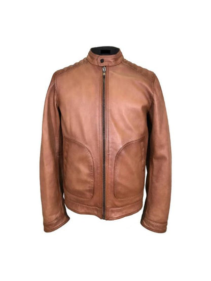 Men's Brown Classic Casual Genuine Retro Biker Leather Jacket