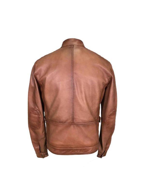 Men's Brown Classic Casual Genuine Retro Biker Leather Jacket