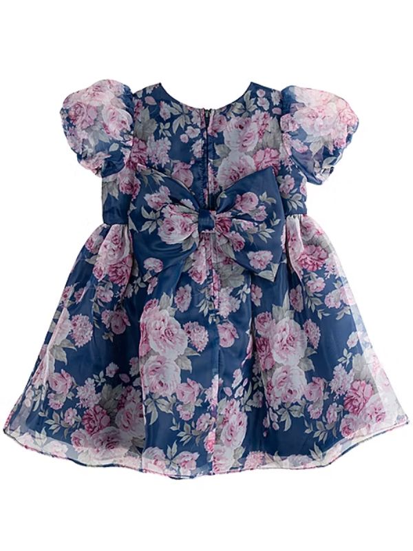 Girls Flower Dress Navy Blue Toddler Short Party Dress