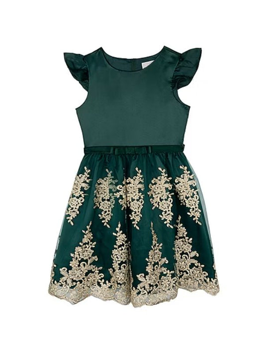 Big Girls Short Sleeve Satin Mesh Skirt Dress