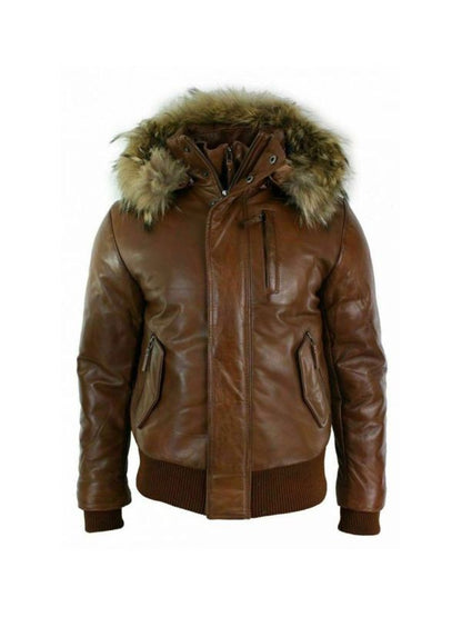 Men's Brown Stylish Classic Puffer Bomber Retro Aviator Motorcycle Jacket