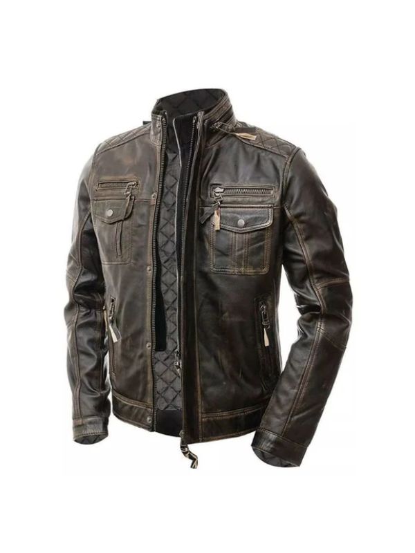 Men's Brown Distressed Leather Jacket