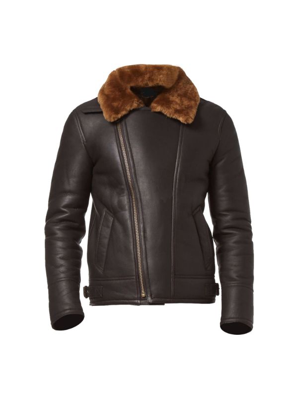 Men's Brown Aviator B3 Shearling Sheepskin Bomber Leather Jacket