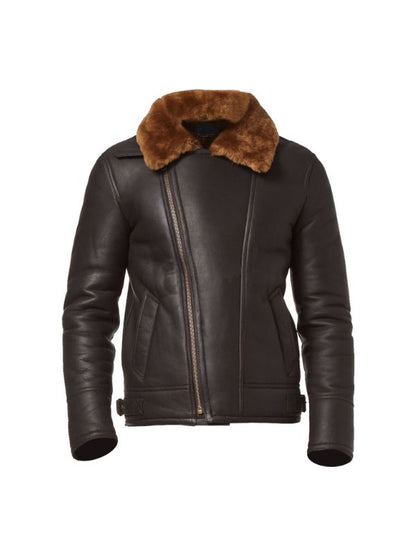 Men's Brown Aviator B3 Shearling Sheepskin Bomber Leather Jacket