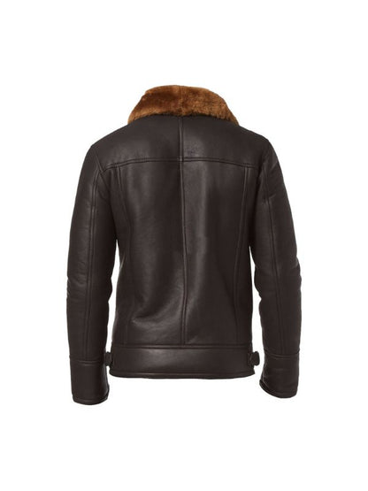 Men's Brown Aviator B3 Shearling Sheepskin Bomber Leather Jacket