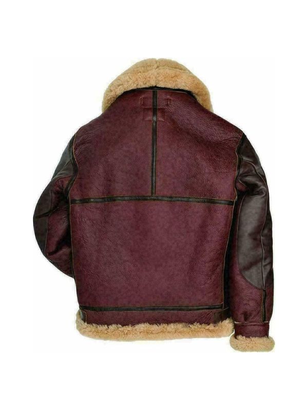 Men's Maroon Shearling Aviator Raf Flying Pilot B3 Bomber Jacket