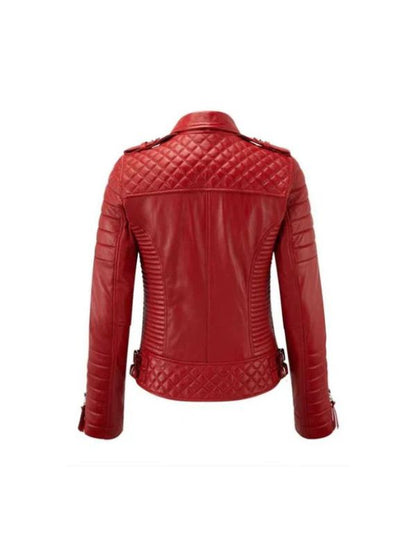 Women's Red Casual Stylish Motorcycle Biker Bomber Real Lambskin Leather Jacket