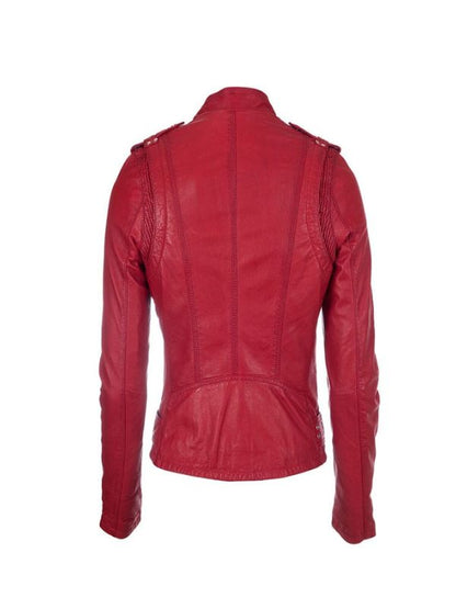 Women's Red Real Lambskin Brando Motorcycle Biker Leather Jacket