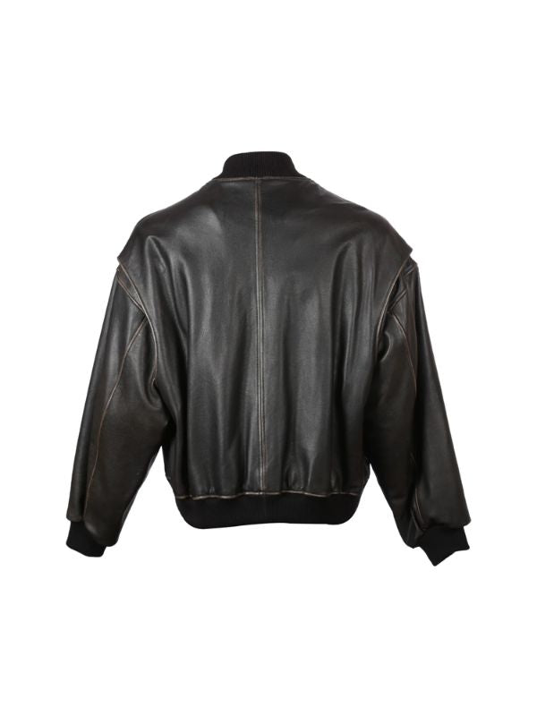 Men's Black Genuine Lambskin Casual American Style Real Varsity Bomber Leather Jacket