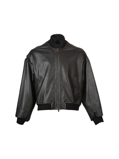 Men's Black Genuine Lambskin Casual American Style Real Varsity Bomber Leather Jacket