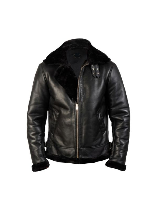 Men's Genuine Sheepskin Black Fur Pilot B3 Bomber Leather Jacket