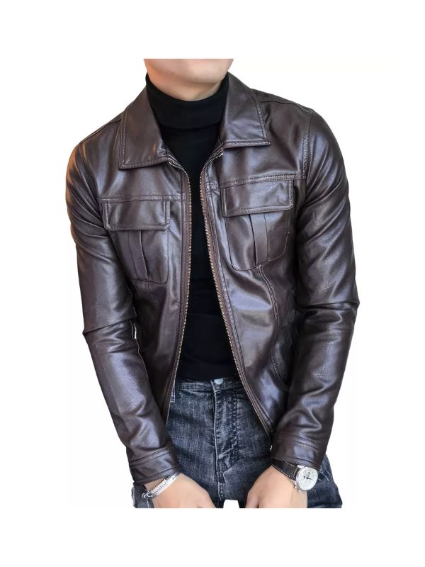 Men's Biker Genuine Sheepskin Coffee Brown Leather Jacket