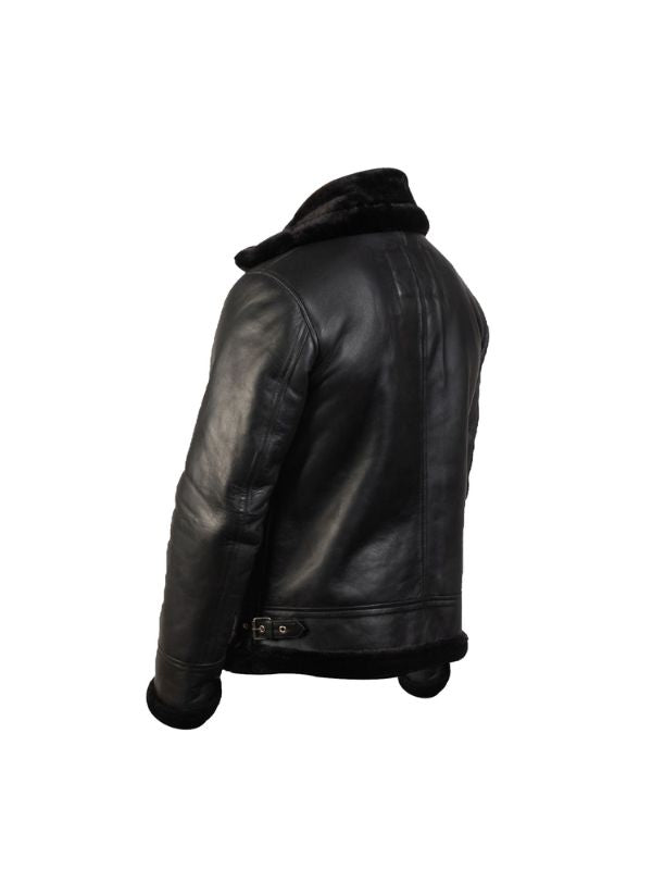 Men's Genuine Sheepskin Black Fur Pilot B3 Bomber Leather Jacket